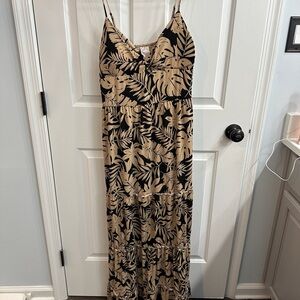 No Boundaries Black and Tan Tropical Maxi Dress